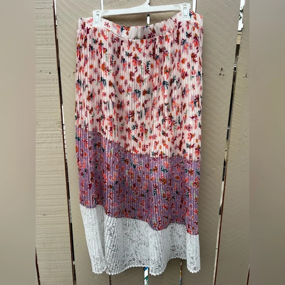 Anthropologie LAIA Pleated Floral Pink and White Midi Skirt Size XL - Picture 6 of 10